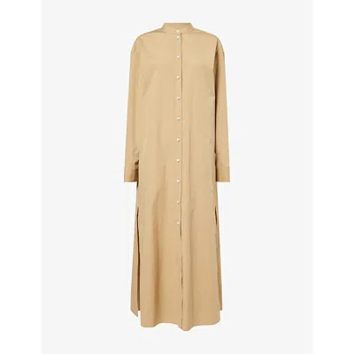 Jil Sander Womens Cereal Long-sleeve Embroidered-monogram Cotton-poplin Shirt Dress