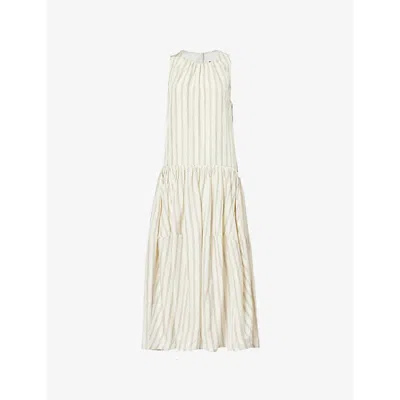 Jil Sander Womens Crossword Striped Sleeveless Woven Midi Dress In Neutral