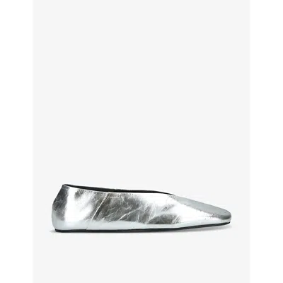 JIL SANDER WOMENS SILVER FOLDED LEATHER BALLET FLATS