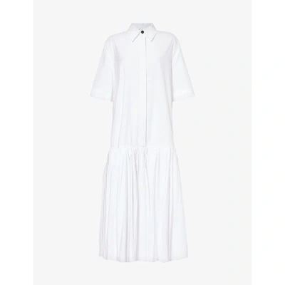 Jil Sander Womens Optic White Pleated Relaxed-fit Cotton-poplin Maxi Dress