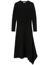 Jil Sander Novelyn Draped Wool-blend Jersey Midi Dress In 黑色