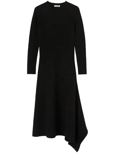 Jil Sander Novelyn Draped Wool-blend Jersey Midi Dress In Black
