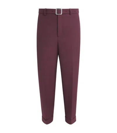 Jil Sander Wool Belted Trousers In Burgundy
