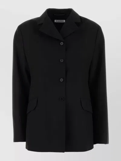 Jil Sander Wool Blazer Long Sleeves Notched Lapels In Black