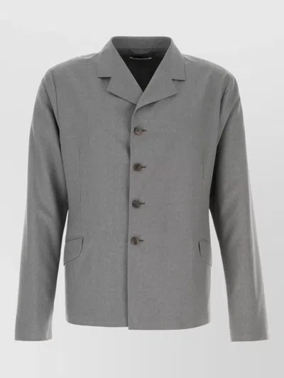 Jil Sander Wool Blazer Long Sleeves Notched Lapels Pockets In Gray