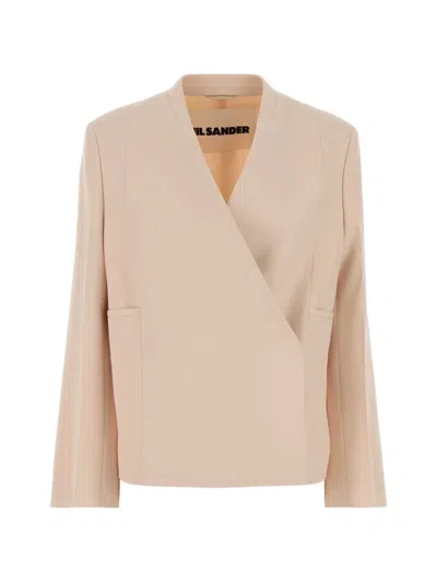 Jil Sander Wool Blazer Long Sleeves Tailored V Neck In Pink