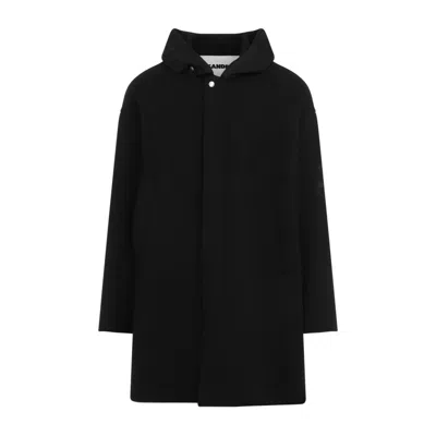 Jil Sander Wool Blend Coat With Hood And Sophisticated Design In Black