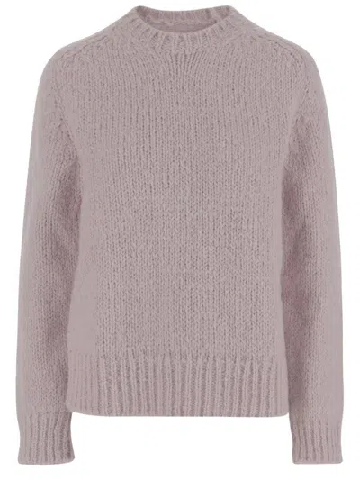 JIL SANDER WOOL BLEND CREW NECK SWEATER WITH RIBBED DETAILS