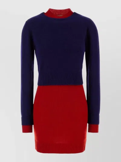 Jil Sander Wool Blend Dress Long Sleeve Mini In Blue