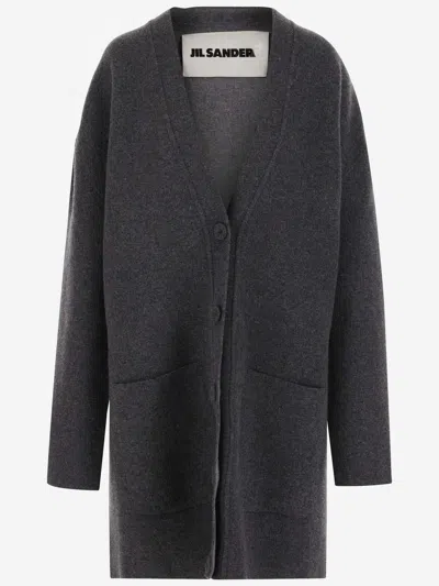 Jil Sander Wool Blend Maxi Cardigan In Grey