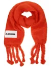 Jil Sander Logo Scarf Featuring Fringed Ends In Red
