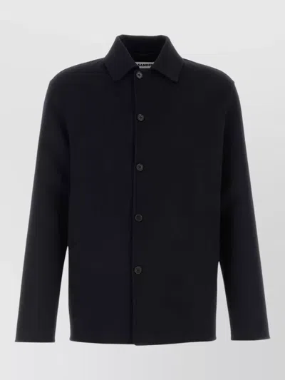 Jil Sander Wool Blend Shirt Jacket Long Sleeves Collar In Blue