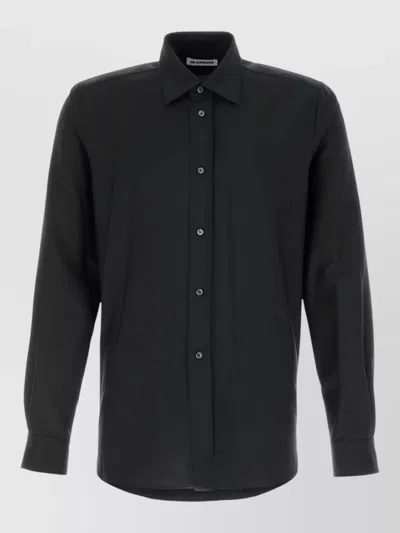 Jil Sander Wool Blend Shirt Long Sleeves Collar In Black