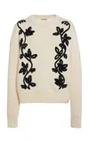 Jil Sander Floral Embroidered Virgin Wool Blend Sweater
