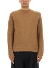 Jil Sander Brown Alpaca-wool Blend Crewneck Sweater With Ribbed Cuffs In Sand