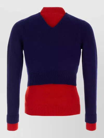Jil Sander Wool Blend Sweater Contrast Collar Design In Blue