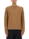 Jil Sander Brown Alpaca-wool Blend Crewneck Sweater With Ribbed Cuffs In Sand