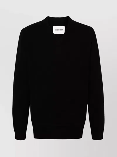 Jil Sander Wool Blend V-neck Sweater In Black