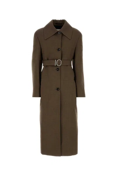 Jil Sander Embroidered Wool-blend Checked Jacket For Women In Brown