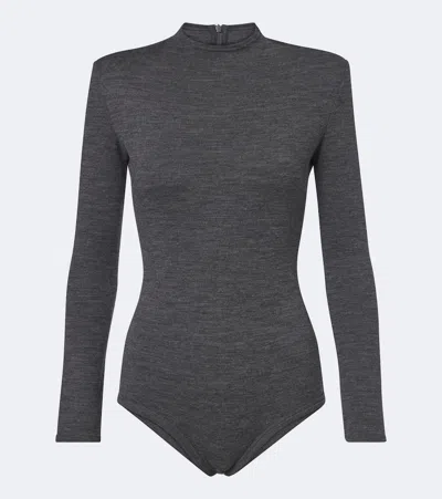 Jil Sander Long Sleeve Bodysuit Top In Gray