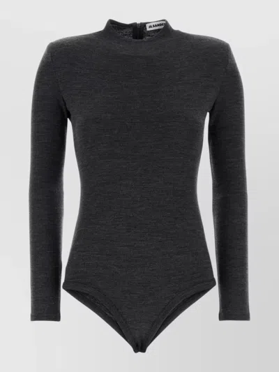 Jil Sander Wool Bodysuit High Neck Long Sleeves Fitted In Black