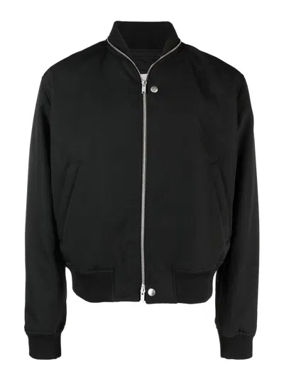 Jil Sander Wool Bomber Jacket With Zipper In Black