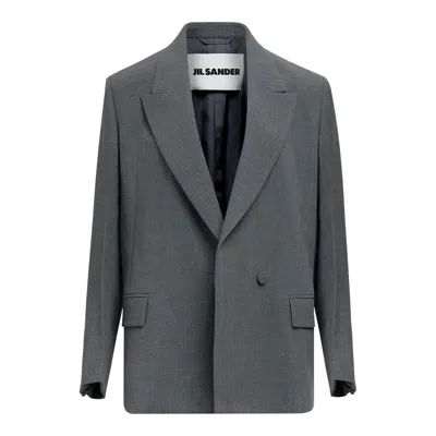 Jil Sander Wool Canvas Jacket In Gray