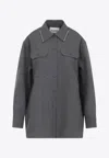 Jil Sander Relaxed Fit Grey Wool Shirt With Pearl Trim And Flap Pockets In Gray