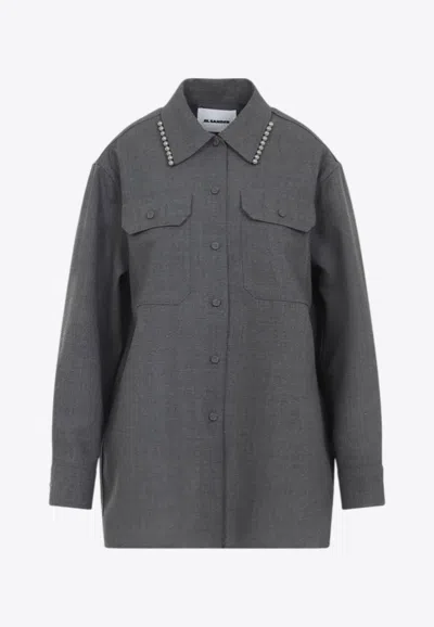 Jil Sander Studded Collar Long Sleeves Chest Pockets In Gray