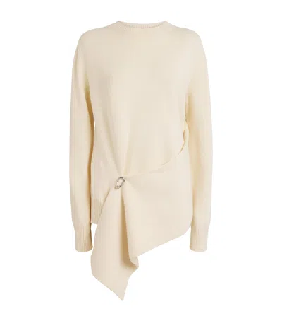 Jil Sander Wool-cashmere Draped Panel Sweater In Beige