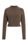 Jil Sander Wool-cashmere Mock Neck Cropped Sweater In Brown