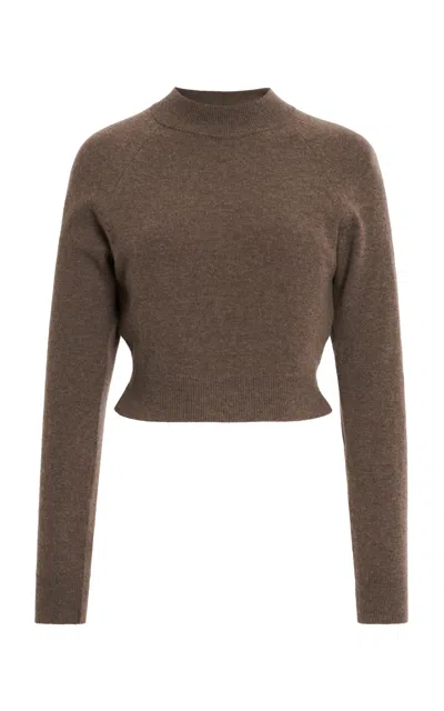Jil Sander Wool-cashmere Mock Neck Cropped Sweater In Brown