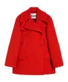 Jil Sander Double Breasted Elongated Wool Peacoat In Red