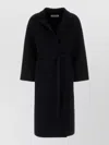 Jil Sander Wool Coat Belted Waist Long Wide Sleeves In Black