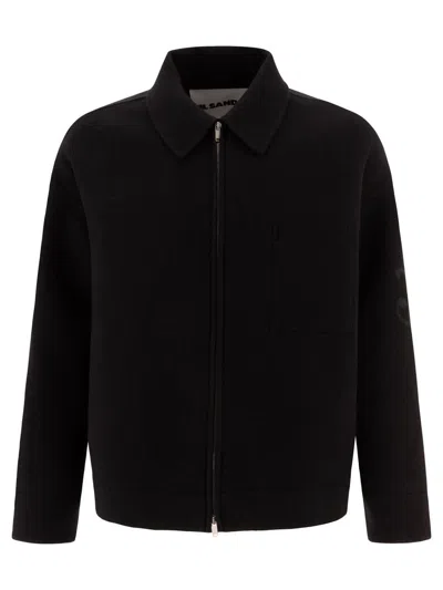 Jil Sander Zipped Up Wool Jacket In Black