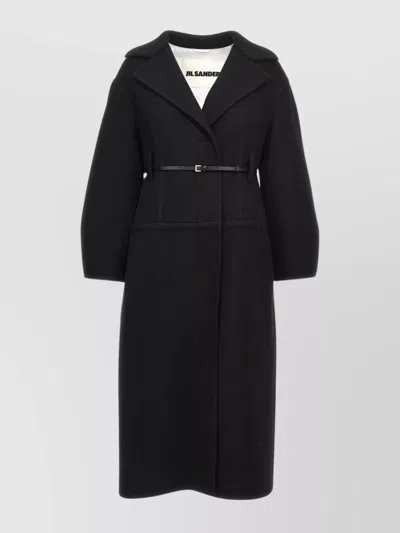 JIL SANDER WOOL COAT WITH LONG LENGTH AND BELT