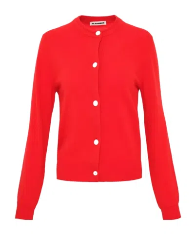 Jil Sander Wool Crew Neck Cardigan In Red