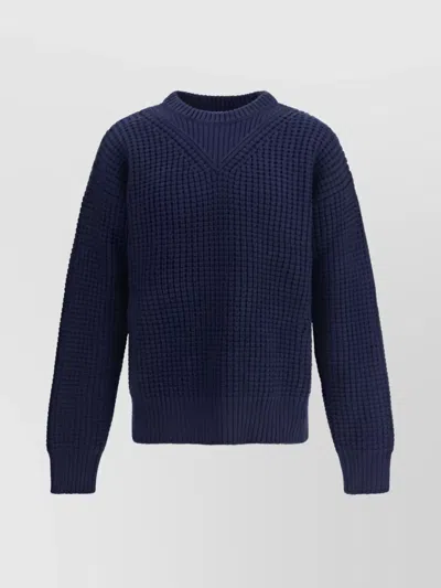 Jil Sander Wool Crew Neck Oversized Knit Sweater In Blue