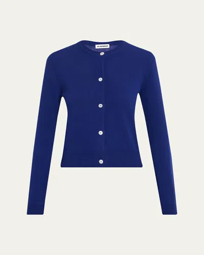 Jil Sander Wool Crewneck Cardigan In Blue
