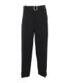 Jil Sander Men Black Wool Gabardine Belted Trousers In Black