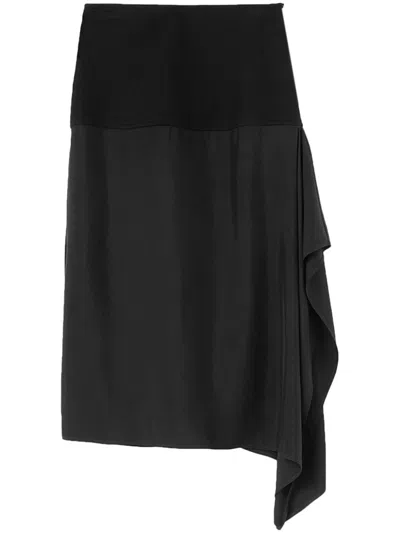Jil Sander Wool Draped Midi Skirt In Black  
