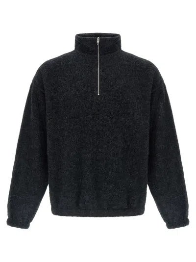 Jil Sander Wool Fleece Half-zip Sweatshirt In Black