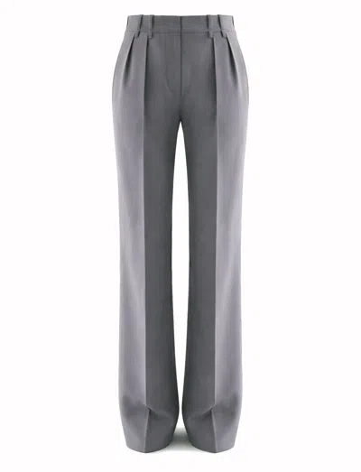 Jil Sander Wool Gabardine Trousers Wide Leg Pleated In Gray