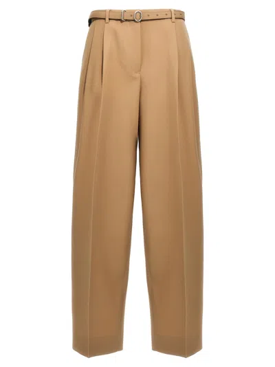 Jil Sander Wool Gabardine With Removable Belt Trousers In Brown
