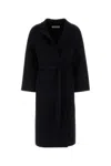 Jil Sander Wool Coat Belted Waist Long Wide Sleeves In Black