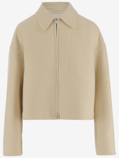 Jil Sander Boxy Felted Wool Jacket In Cream