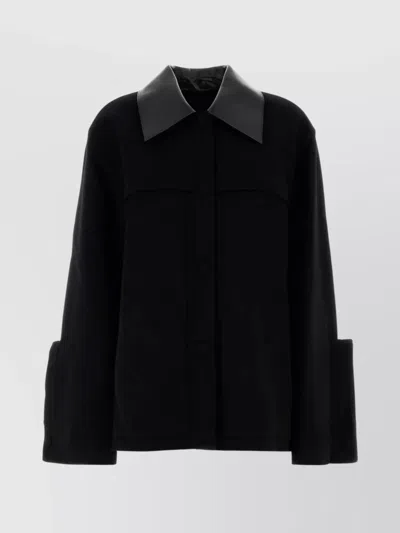 Jil Sander Wool Jacket With Contrast Collar And Front Pockets In Black