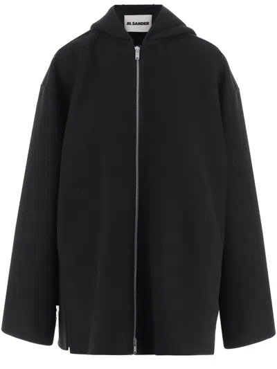 JIL SANDER JIL SANDER WOOL JACKET WITH HOOD AND BUTTON CUFFS