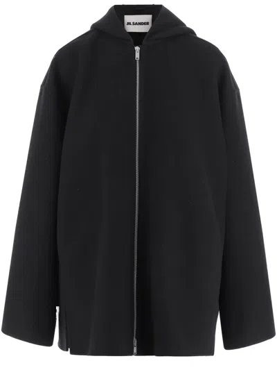 JIL SANDER WOOL JACKET WITH HOOD AND BUTTON CUFFS