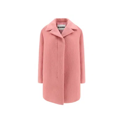 Jil Sander Wool Kaban Coat With Notched Collar In Pink